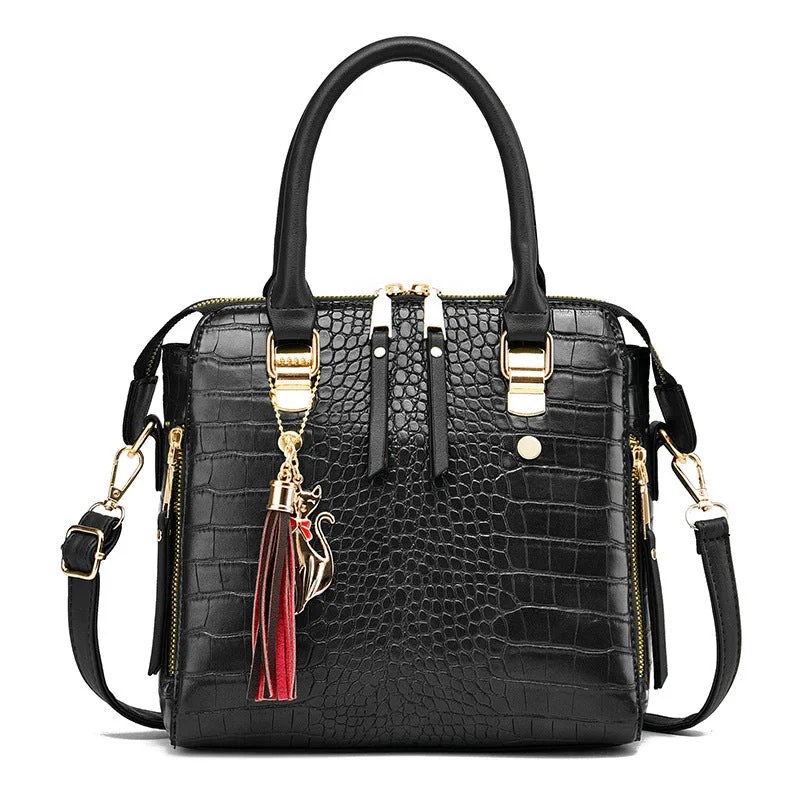 Handle bags with metallic finishes for shine -2022 Female Tassel Designer Shoulder Messenger Bags Retro Ladies Hand Bags Tote Alligator Purses and Handbags Luxury Women