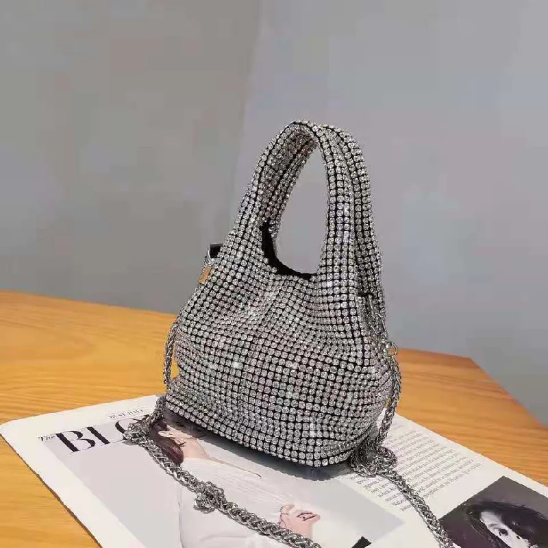 Handle bags with denim fabric for casual -2022 Shenglu New Fashion Lady Women Rhinestone Vest Basket Handbag Purse Tote Bling Diamond Party Evening Shoulder Crossbody Bag