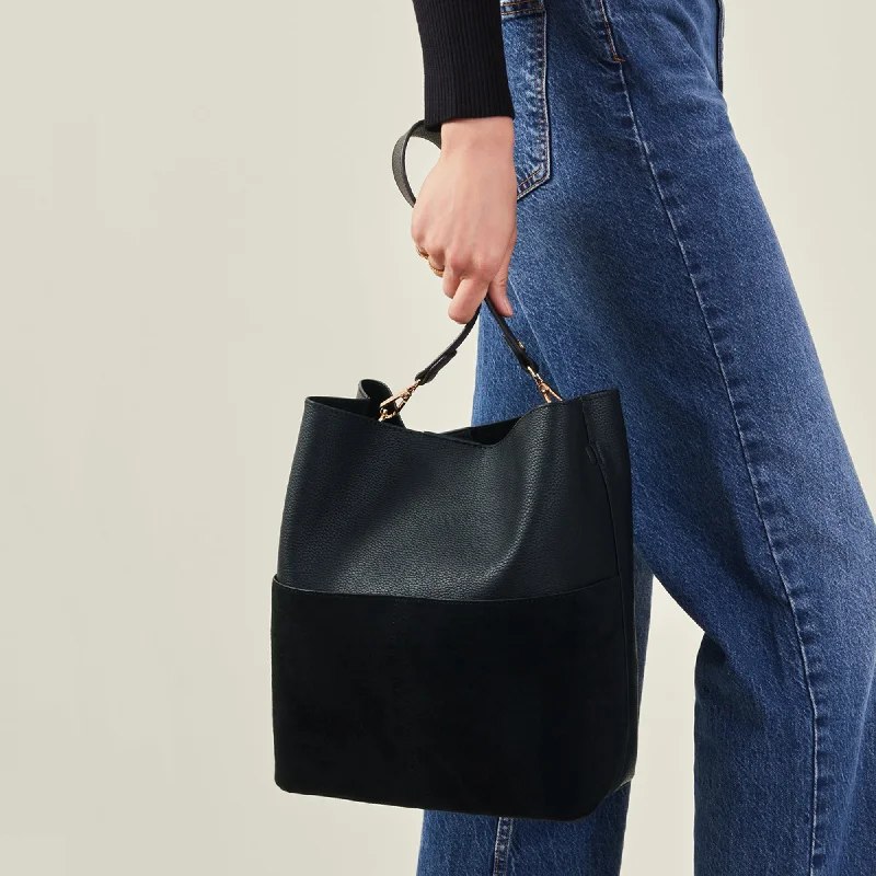 Handle bags with vintage vibes for nostalgia -Accessorize London Women's Black Bucket Shoulder Bag