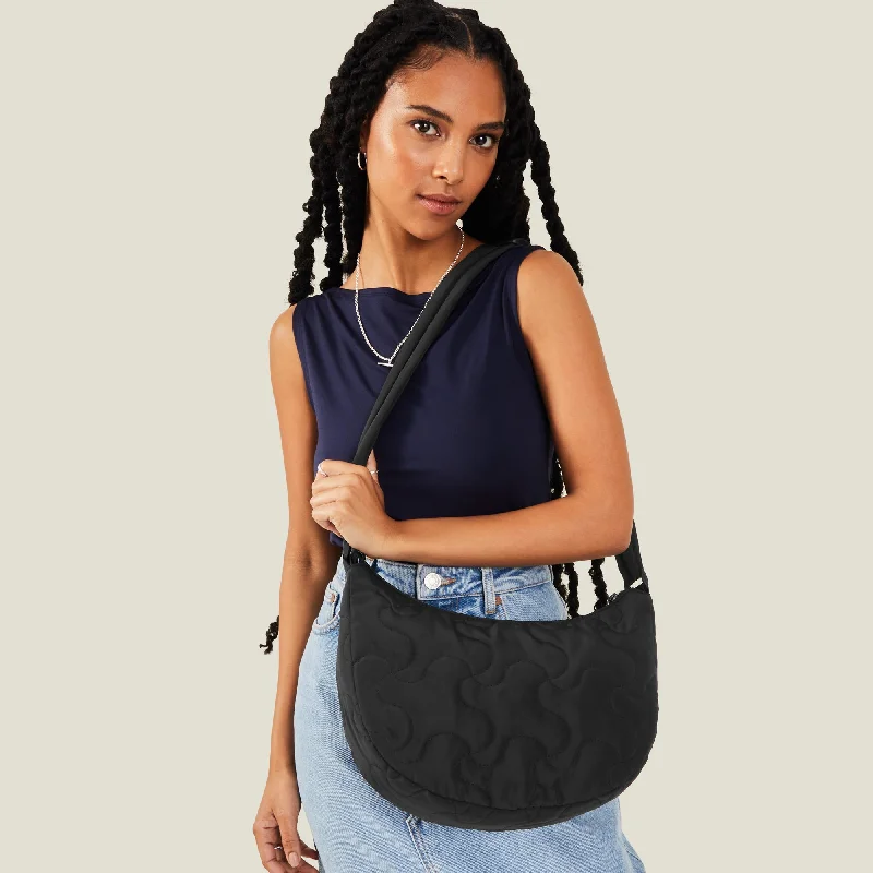 Handle bags with wide openings for access -Accessorize London Women's Black Large Quilted Cross-body Bag