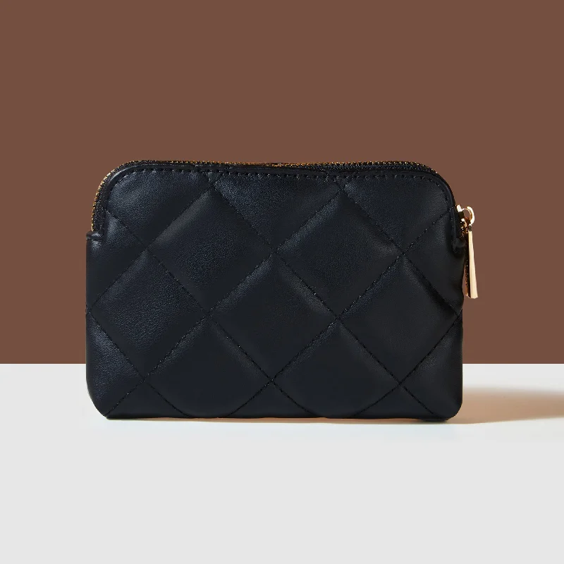 Handle bags with sleek hardware for sophistication -Accessorize London Women's Black Quilted Coin Purse