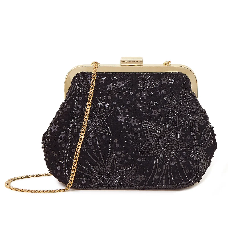 Handle bags with spacious interiors for storage -Accessorize London Women's Black Star Embellished Clip Frame Bag