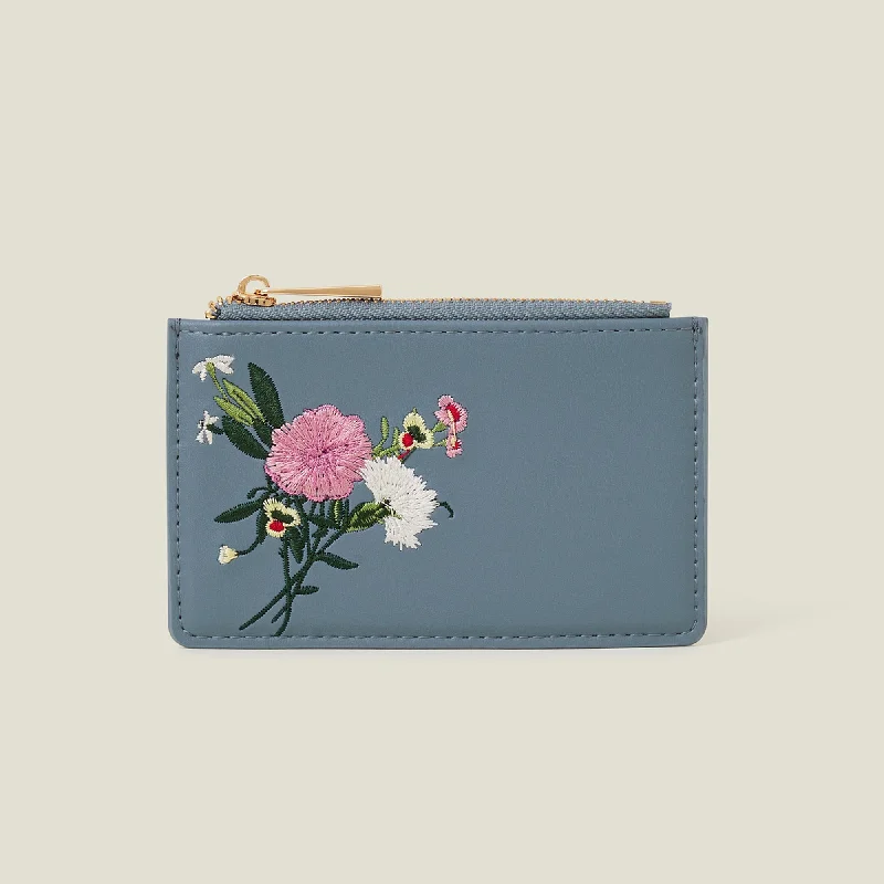 Handle bags with chevron designs for trend -Accessorize London Women's Blue Embroidered Floral Cardholder