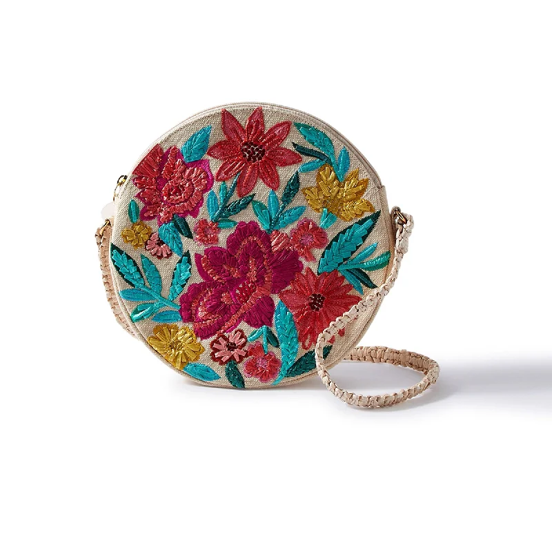 Handle bags with playful patterns for fun -Accessorize London Women's Cotton Multi color Bright floral circle Sling bag