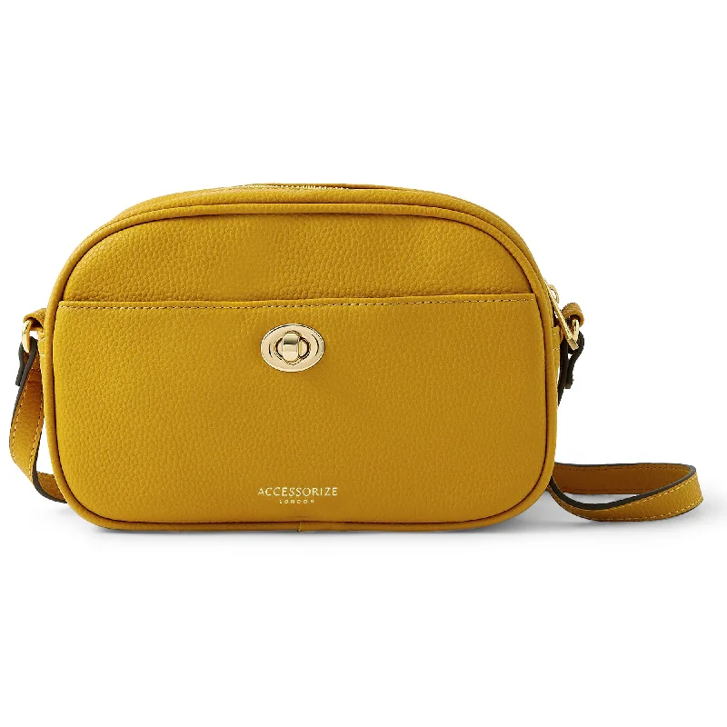 Handle bags with neutral tones for versatility -Accessorize London Women's Faux Leather Yellow Cara Crossbody Sling Bag