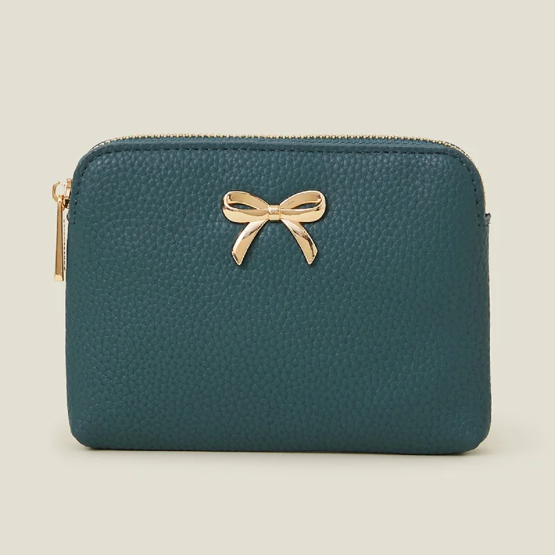 Handle bags with contrast stitching for detail -Accessorize London Women's Green Classic Coinpurse Bow