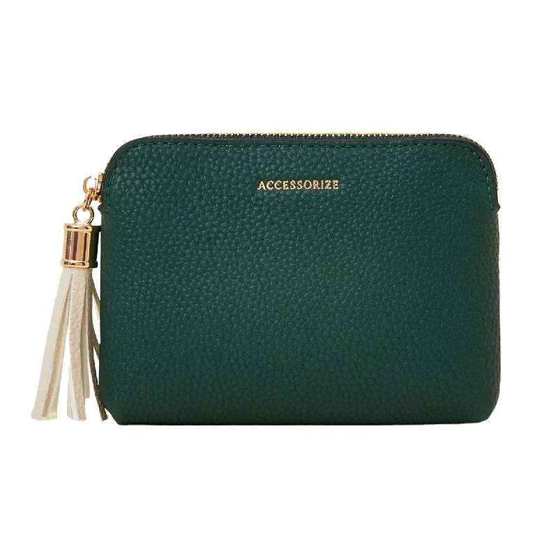 Handle bags with sleek hardware for sophistication -Accessorize London Women's Green Contrast Tassle Coin Purse