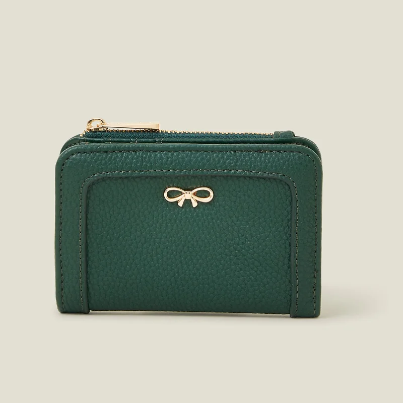 Leather handle bags for elegant daily carry -Accessorize London Women's Green Small Bow Wallet