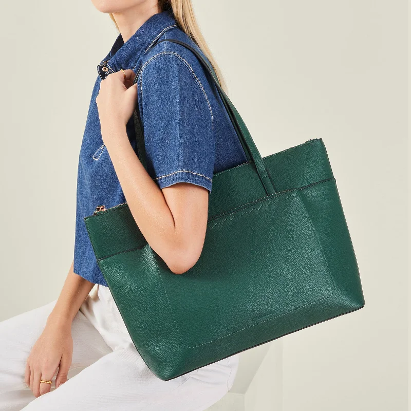 Handle bags with bold text for statements -Accessorize London Women's Green Zip Pocket Faux Leather Tote Bag