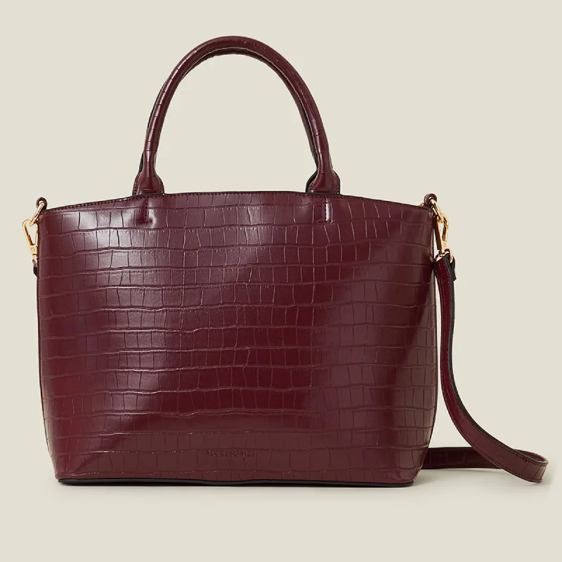 Handle bags with vibrant colors for boldness -Accessorize London Women's Maroon Faux Croc Handheld Bag