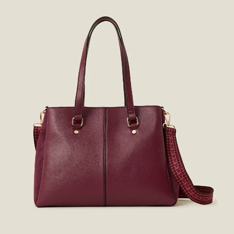 Handle bags with denim fabric for casual -Accessorize London Women's Maroon Webbing Stripe Shoulder Bag