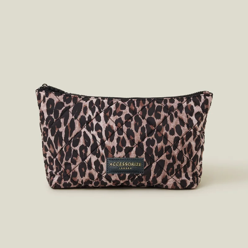 Handle bags with hidden pockets for security -Accessorize London Women's Quilted Leopard Print Wash Bag