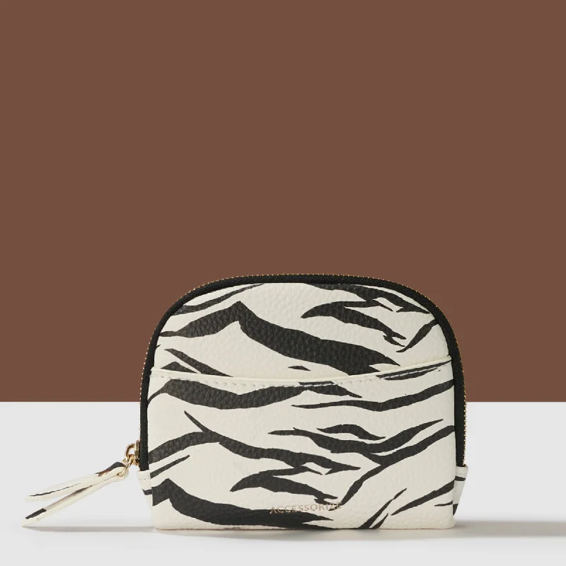 Handle bags with holiday themes for festivities -Accessorize London Women's White Zebra Print Coin Purse