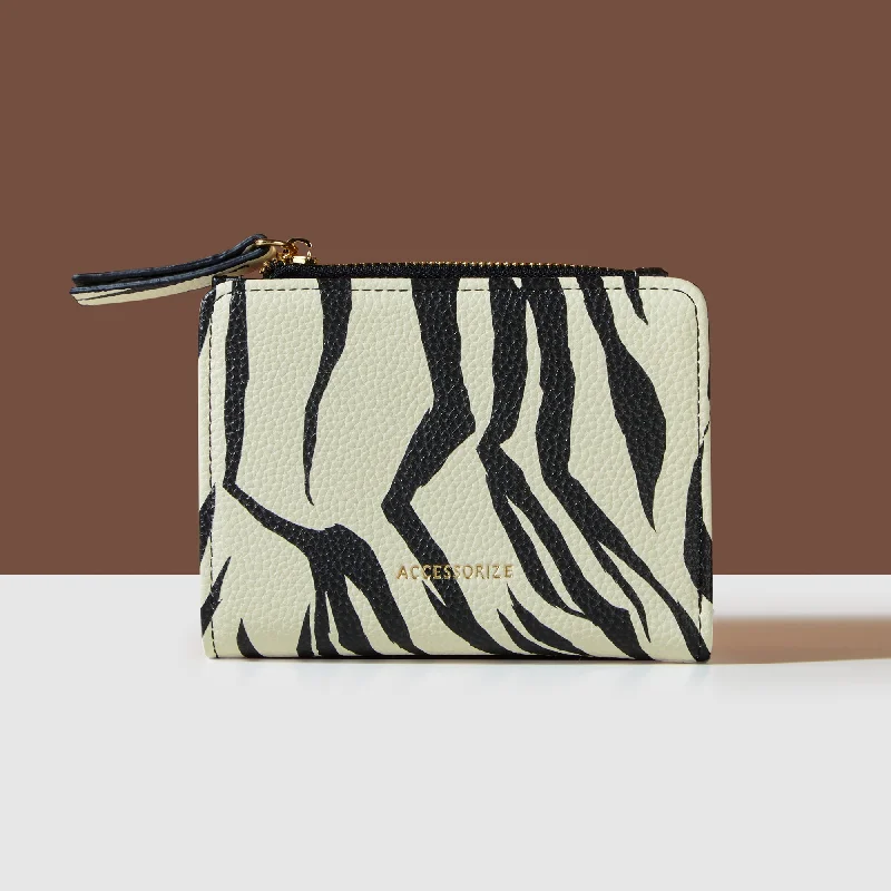 Handle bags with eco-friendly bamboo handles -Accessorize London Women's White Zebra Print Wallet