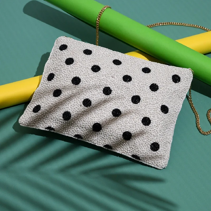 Handle bags with lightweight fabric for ease -Beaded Polka Dot Clutch Bag