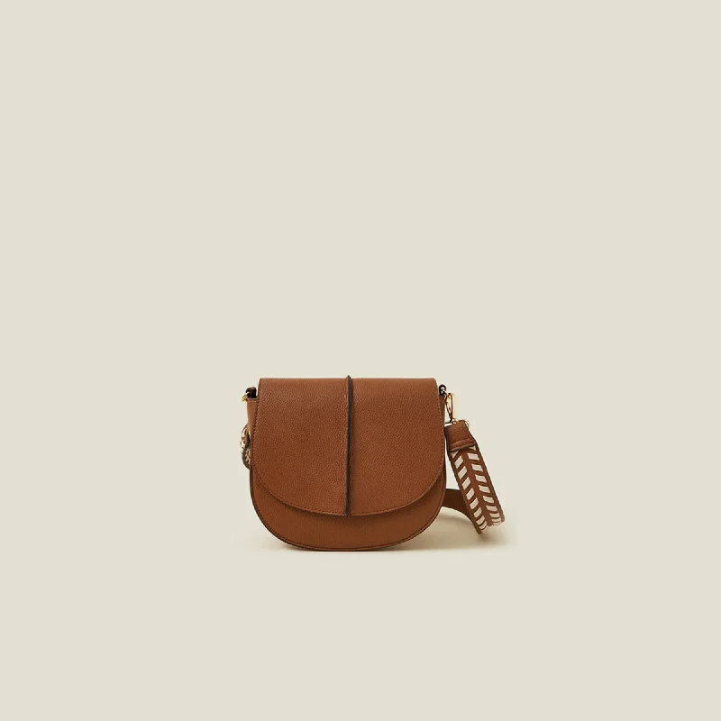 Handle bags with spacious interiors for storage -Brown Stitch Strap Saddle Bag