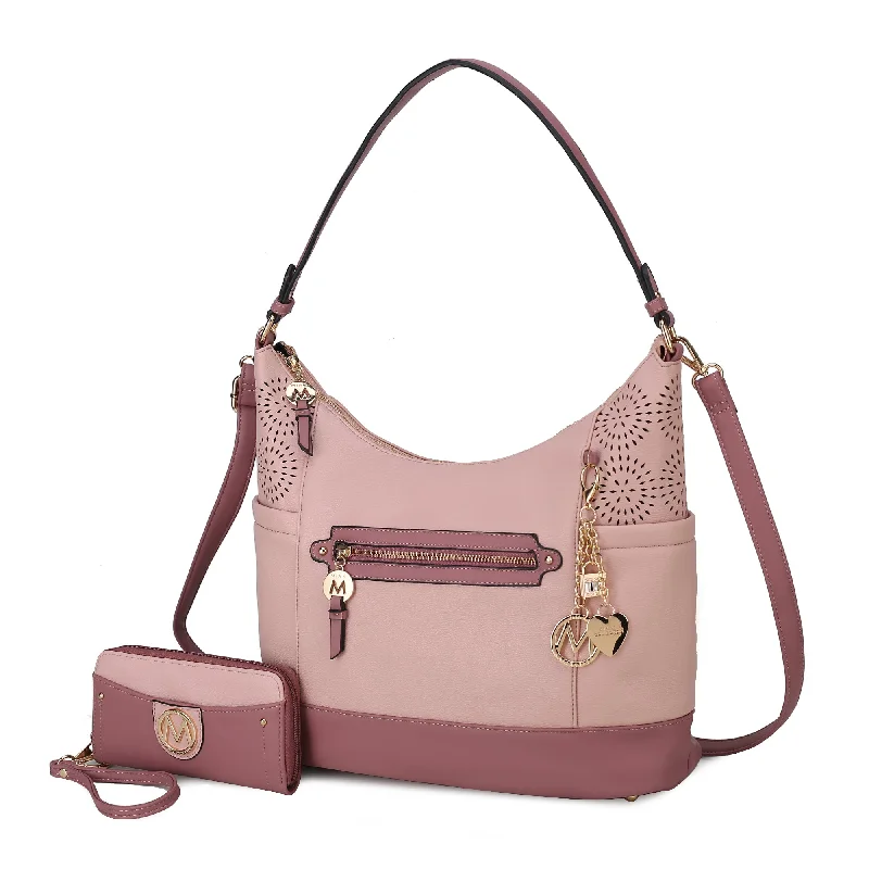 Handle bags with metallic finishes for shine -Charlotte Shoulder Handbag With Matching Wallet