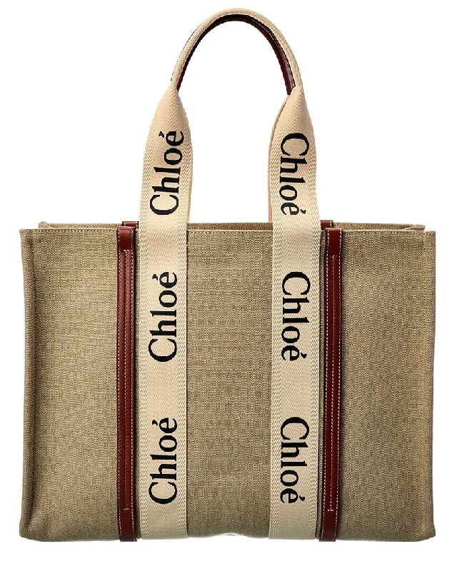 Handle bags with soft linings for protection -Chloé Woody Large Canvas & Leather Tote