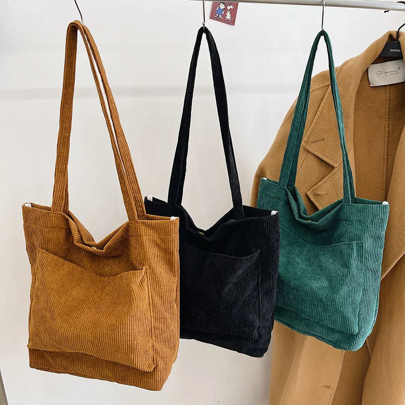 Handle bags with sleek hardware for sophistication -Cloth Fabric Handbag Solid Casual Tote Ladies Eco Shopping Bags korean canvas tote bag corduroy