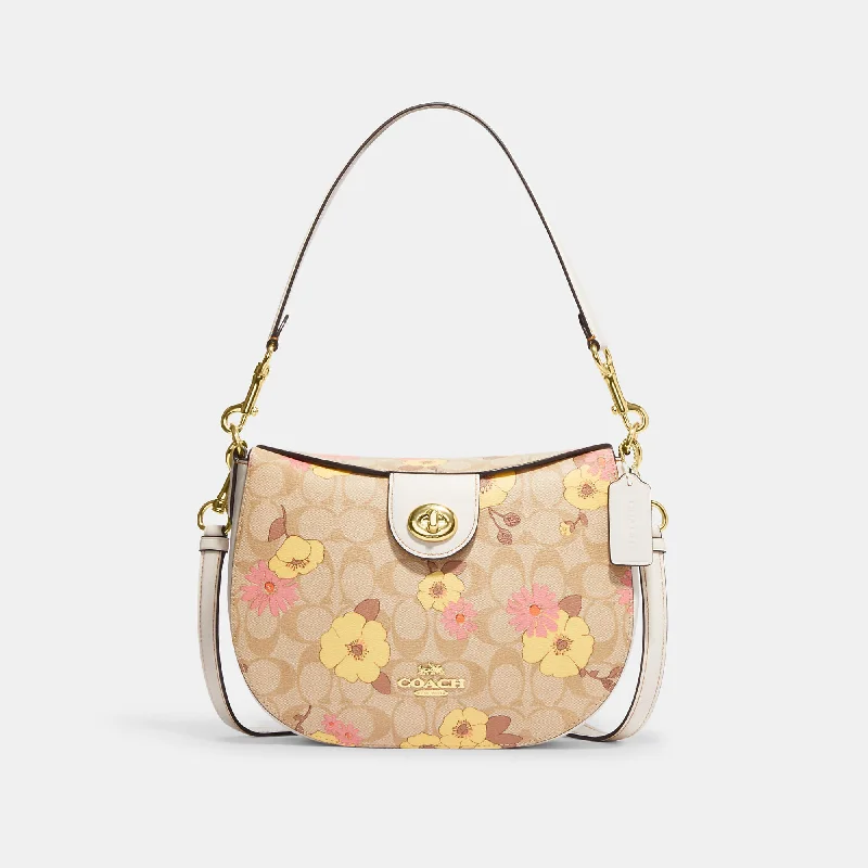 Designer handle bags with luxury logo detailing -Coach Outlet Ella Hobo In Signature Canvas With Floral Cluster Print