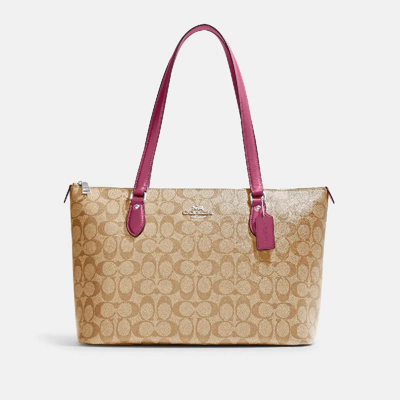 Handle bags with metallic finishes for shine -Coach Outlet Gallery Tote In Signature Canvas