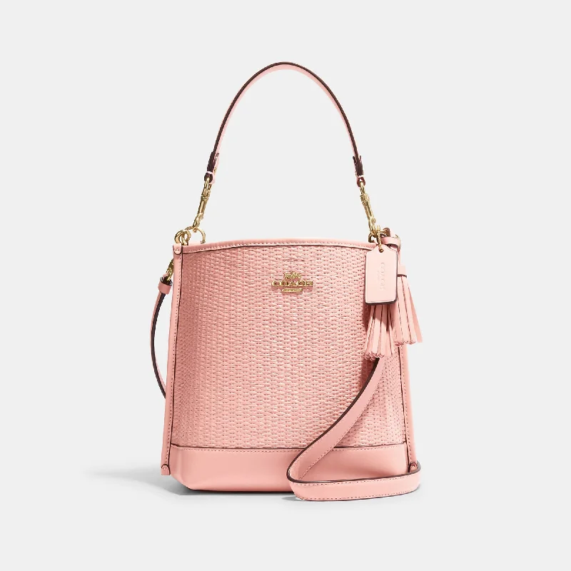 Quilted handle bags with stylish textured finish -Coach Outlet Mollie Bucket Bag 22 In Straw