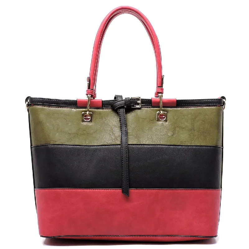 Small handle bags perfect for quick trips -Colorblock Belted Satchel Bag Purse