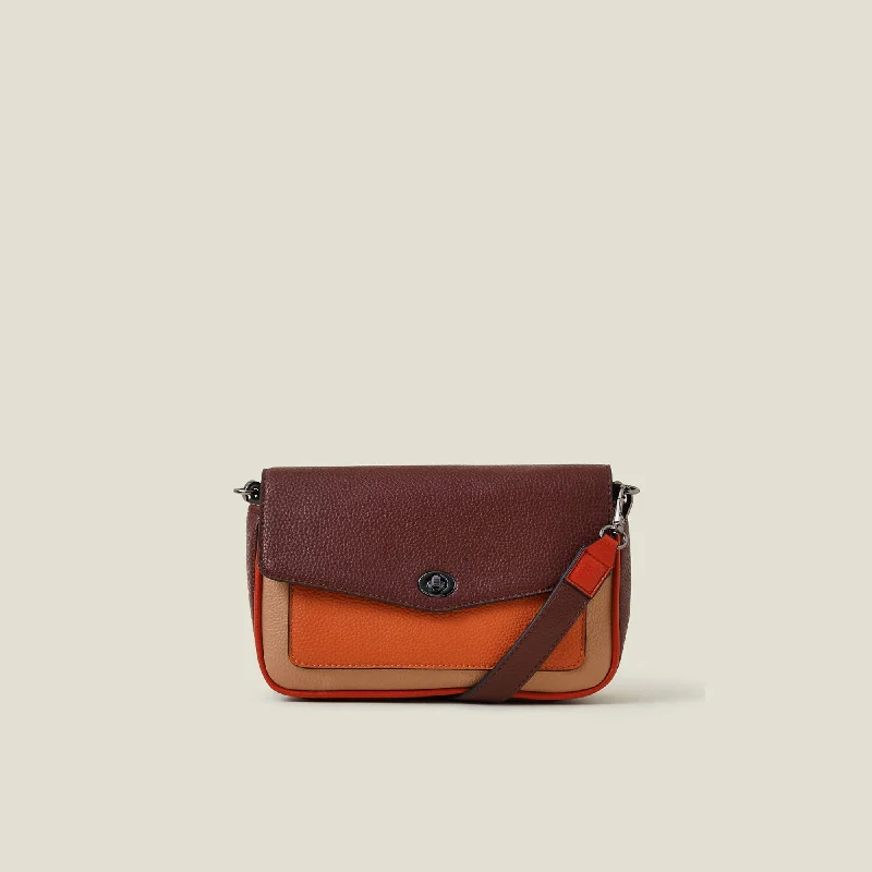 Handle bags with structured shapes for class -Colourblock Faux Leather Cross-Body Bag-Maroon