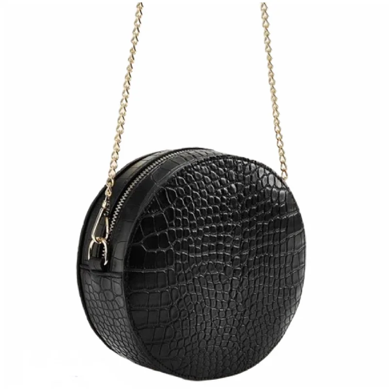 Vegan leather handle bags for eco-friendly chic -Croco Print Chain Round Crossbody Bag