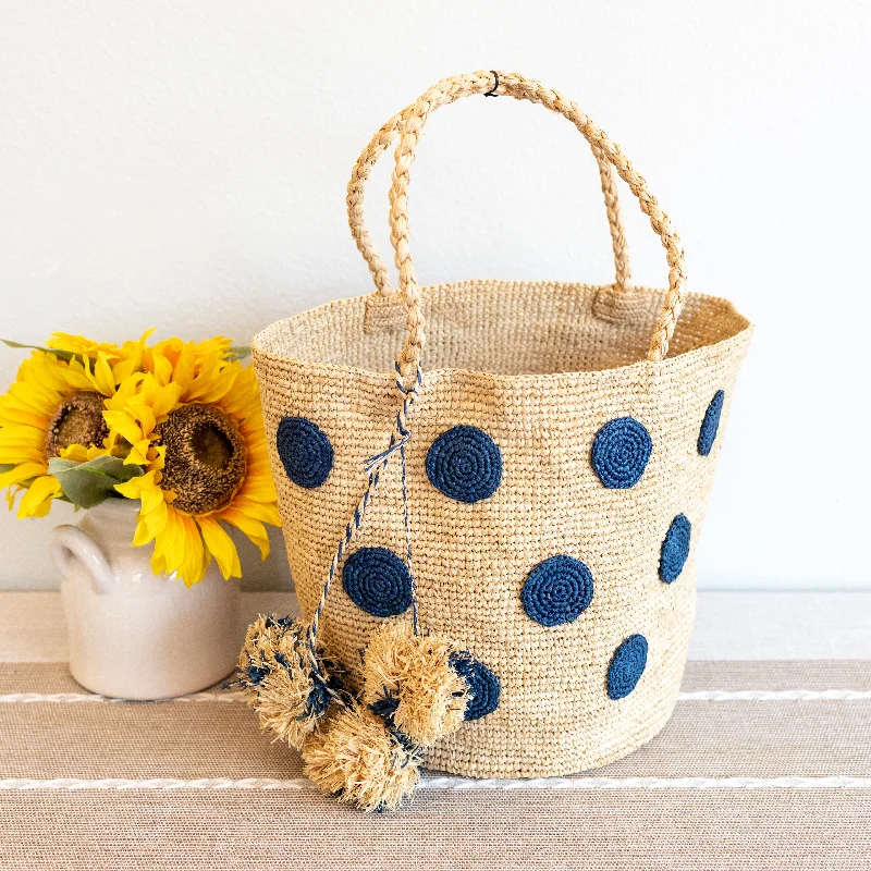 Handle bags with tie-dye patterns for fun -Elena Handbags Natural Raffia Polka Dot Summer Beach Shoulder Tote