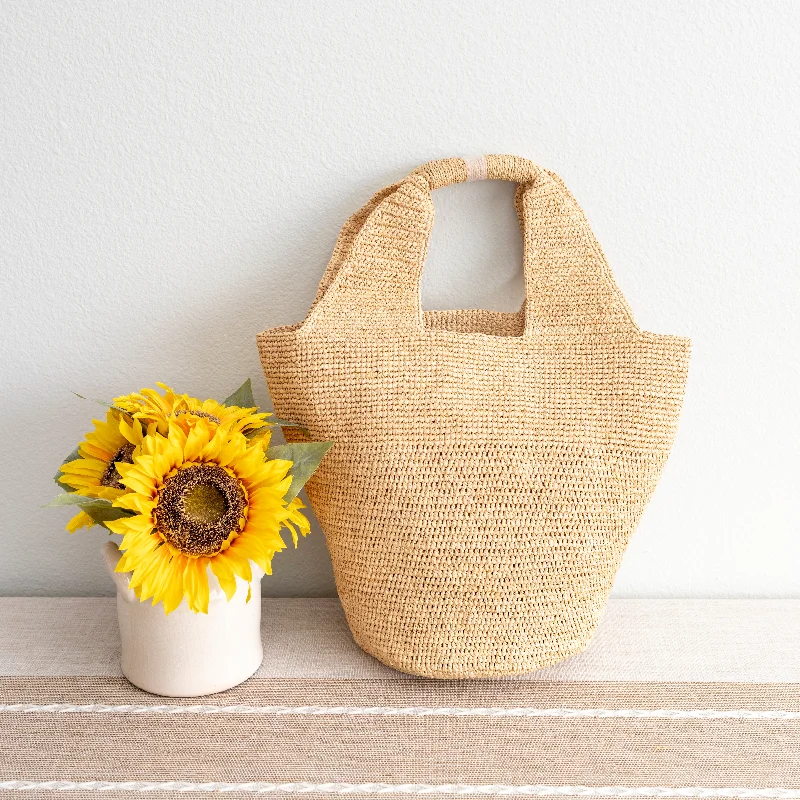 Handle bags with playful patterns for fun -Elena Handbags Soft Raffia Woven Summer Straw Bucket Bag