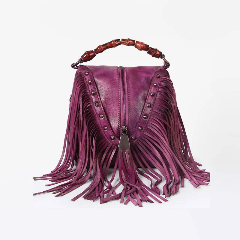 Handle bags with subtle embroidery for detail -Womens Boho Leather Fringe Crossbody Handbags Small Purses Bags for Women