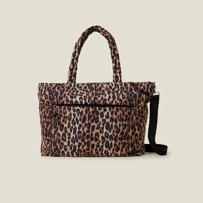 Handle bags with laptop sleeves for work -Leopard Print Recycled Shopper Tote Bag