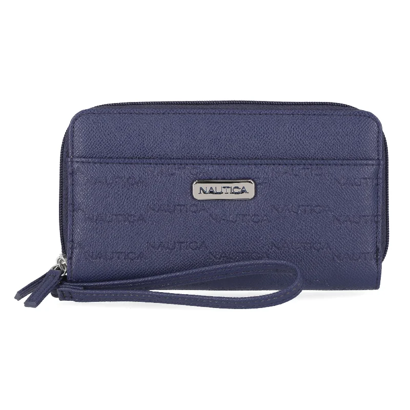 Handle bags with zipper tops for security -Nautica Printed Wristlet Wallet