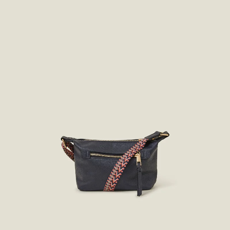 Handle bags with metallic finishes for shine -Navy Blue Mini Zip Sling Bag