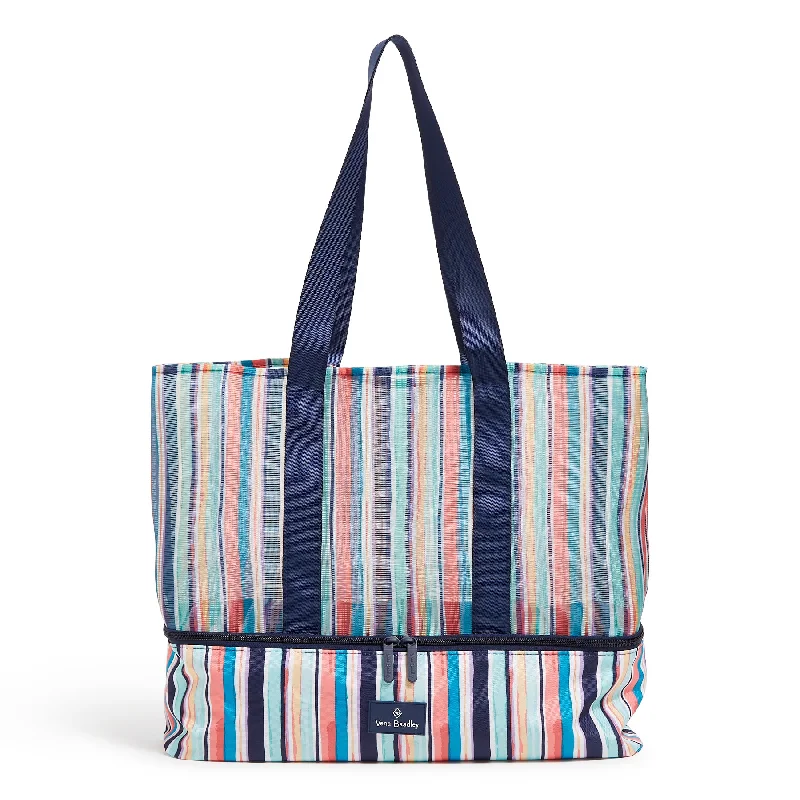 Handle bags with artistic prints for creativity -Outlet Mesh Dual Compartment Tote