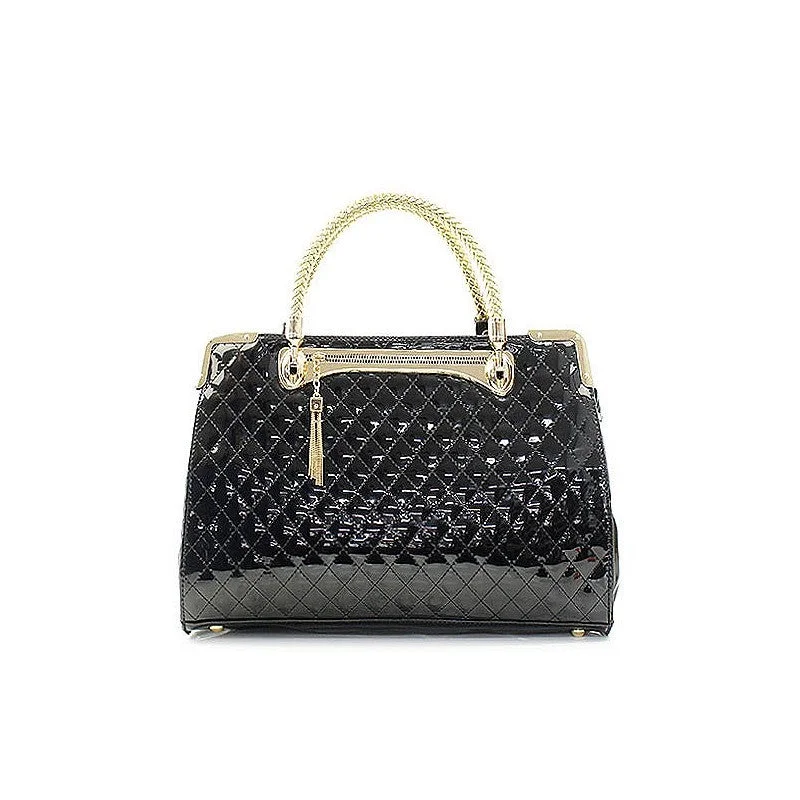 Handle bags with animal prints for flair -Patent Quilted Satchel