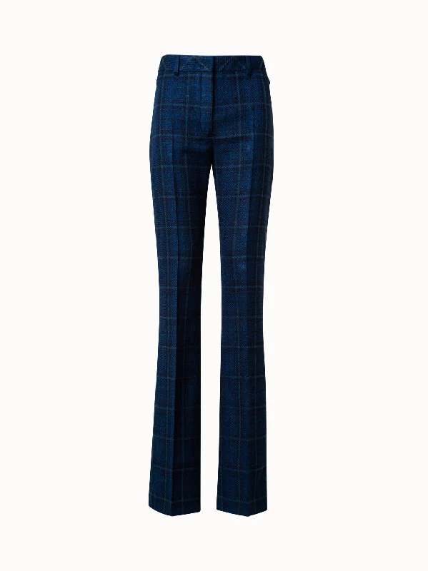 Handle bags with elegant gold-tone hardware -Silk Cotton Check Pants with Slight Bootcut