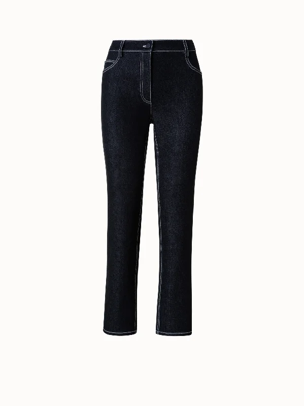 Handle bags with neutral tones for versatility -Straight Cropped Denim Pants with Contrast Stitches