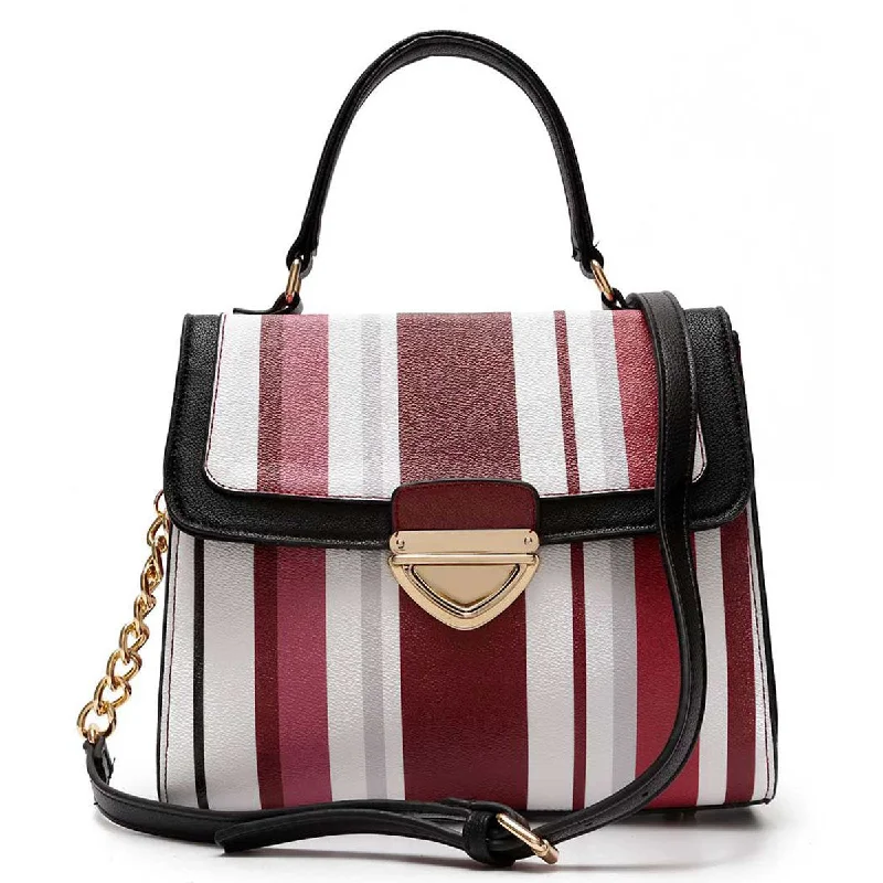 Handle bags with floral prints for spring -Burgundy/Grey Striped Satchel HandBag Purse