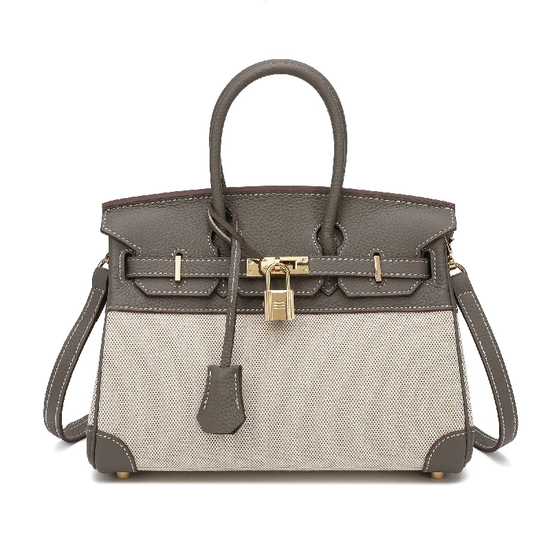 Handle bags with woven fabric for texture -Tiffany & Fred Canvas & Leather Satchel/Shoulder Bag