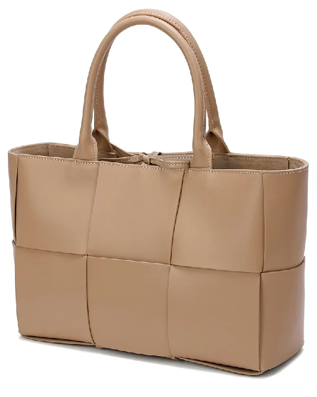 Handle bags with woven fabric for texture -Tiffany & Fred Woven Smooth Leather Tote