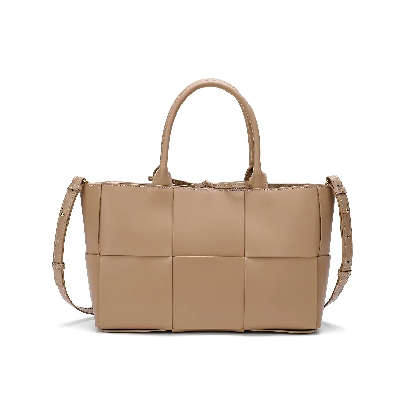 Handle bags with seasonal prints for holidays -Tiffany & Fred Woven Smooth Leather Tote Bag