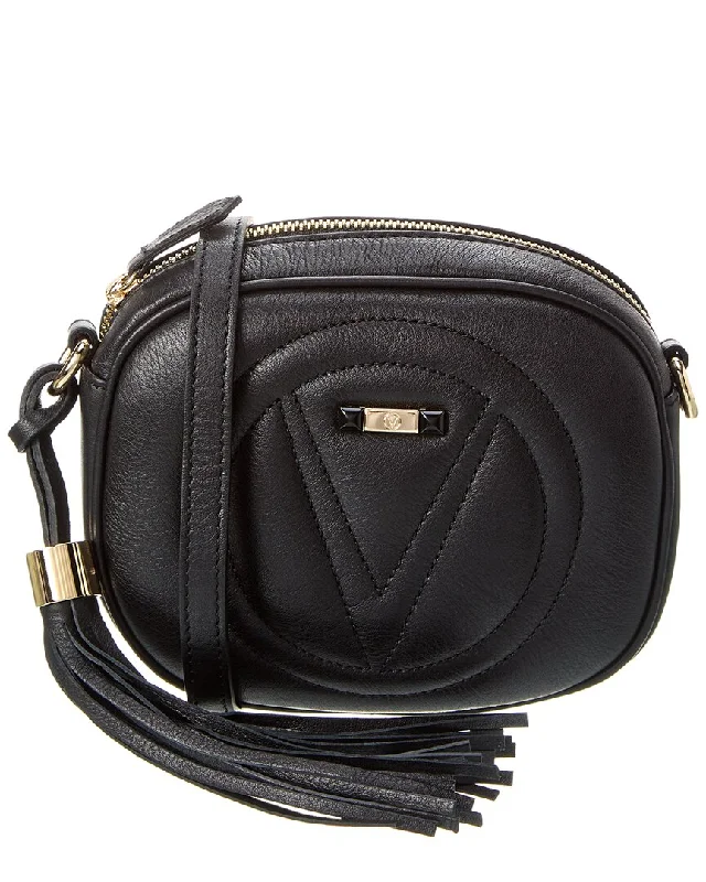 Handle bags with woven fabric for texture -Valentino by Mario Valentino Nina Sauvage Leather Crossbody