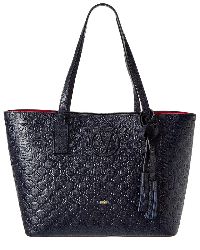 Handle bags with contrast stitching for detail -Valentino by Mario Valentino Soho Medallion Leather Tote