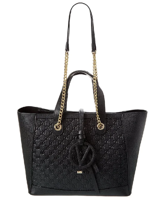 Handle bags with striped canvas for beach -Valentino by Mario Valentino Sophie Medallion Leather Tote