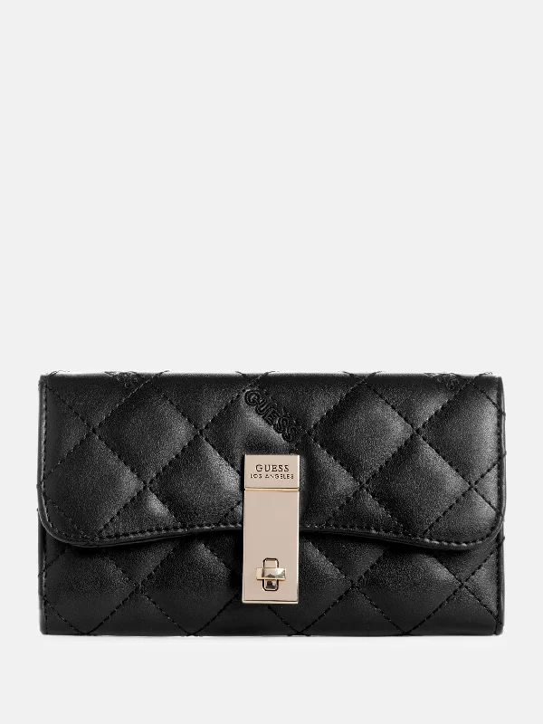 Handle bags with vegan suede for softness -Vandemark Quilted Logo Slim Clutch