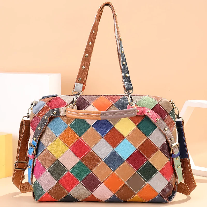 Handle bags with sturdy leather grip accents -Westal Women Multicolor Genuine Leather Tote Bag Leather Purses and Handbags Crossbody Bag Women Shoulder Bag Luxury Handbag