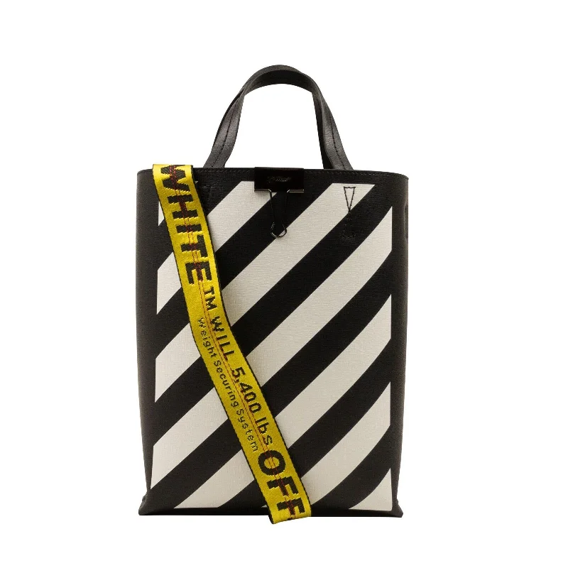 Handle bags with metallic finishes for shine -White And Black Diag Tote Bag