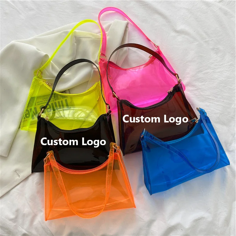 Handle bags with lightweight nylon for ease -Women Beg Custom Plastic Tote Logo Clear Duffle Beach Kid Purse Crossbody Handbag Transparent Holographic Pvc Jelly Underam Bags